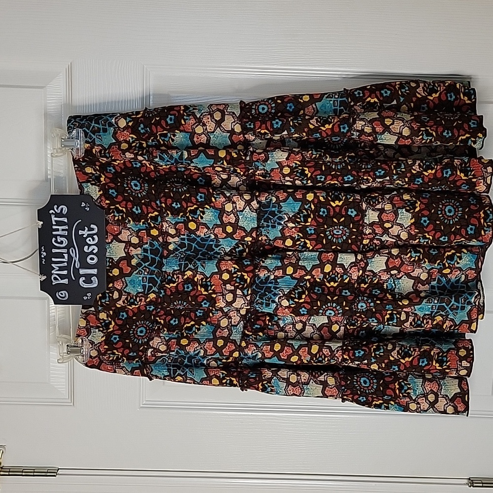 Sag Harbor Skirt 14 Petite Boho Full Brown Turquoise Red
